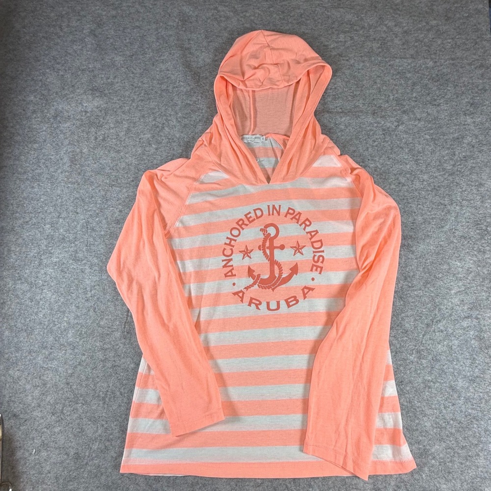 Coconut Creek Aruba Anchored in Paradise Striped Hoodie Peach White XL (small)